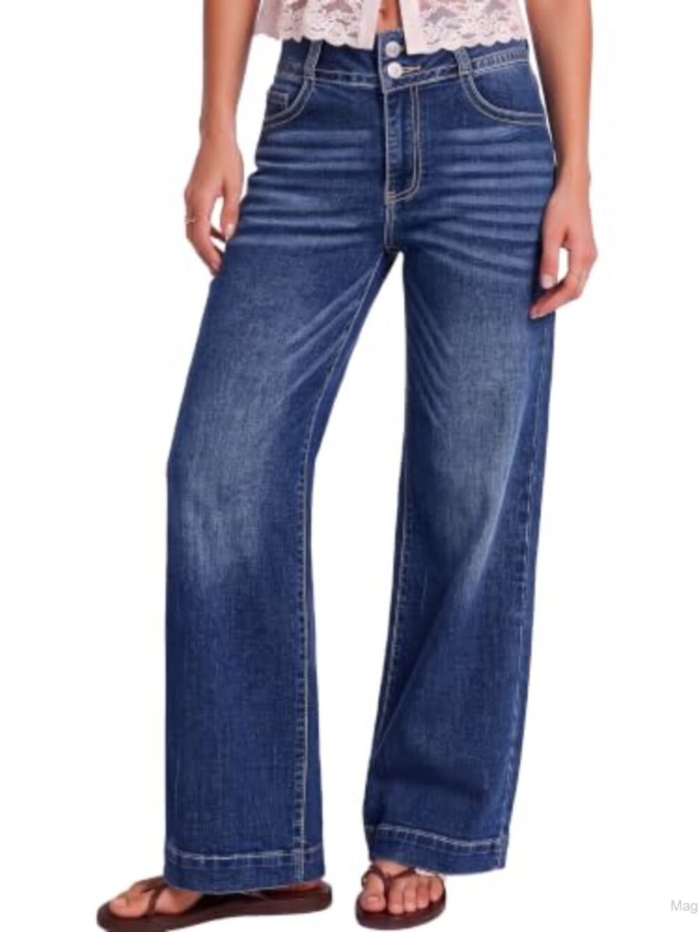 Women's High Waisted Wide Leg Stretch Jeans Double Button